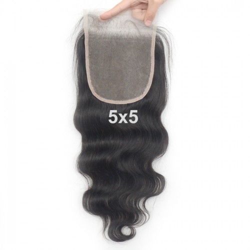 Luwigs Transparent Lace 5x5 Lace Closure Human Hair Body Wave with Baby Hair Bleached Knots Hairpieces